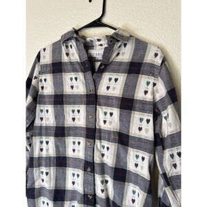 Vintage Casey & Max Plaid Button-Up Shirt, Heart Print, Cottagecore Flannel